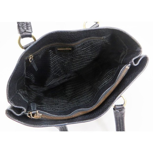 Prada Black Bag Tote Leather Nylon - Picture 1 of 8